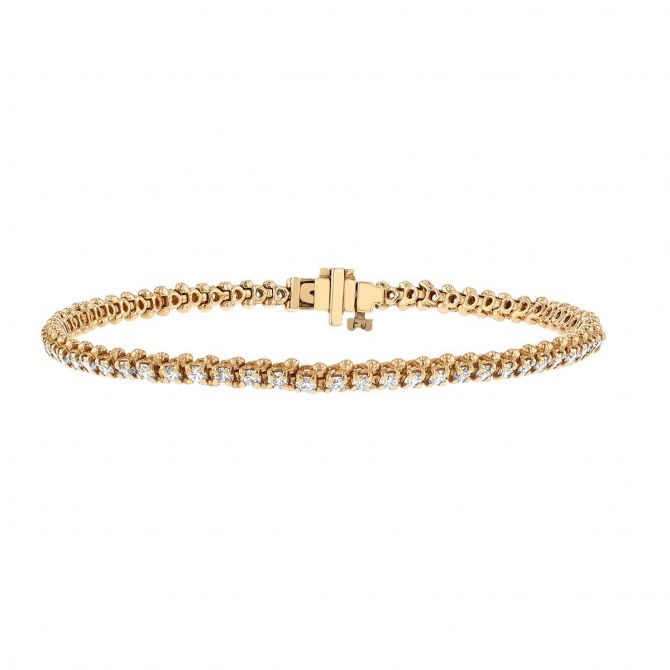 Diamond 4 Prong Low Set Tennis Bracelet in Yellow Gold, 1.95 aptw